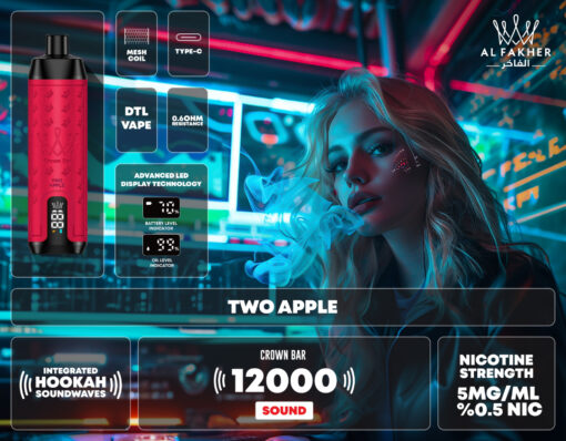 CROWN BAR AL FAKHER 12000 PUFFS 50MG Integrated Hookah Sound Wave Disposable Vape in Dubai - Image 2
