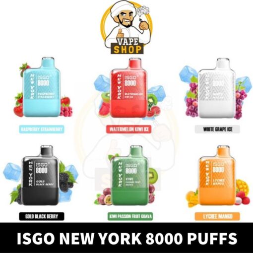 Isgo New York 8000 Puffs Rechargeable Disposable Vape shop In UAE