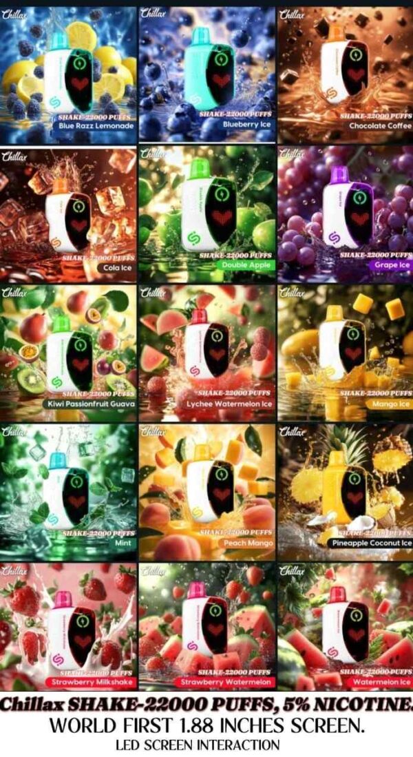 CHILLAX Shake 22000 Puffs 50MG Nicotine LED Indicator Disposable Vape in Dubai - Image 2