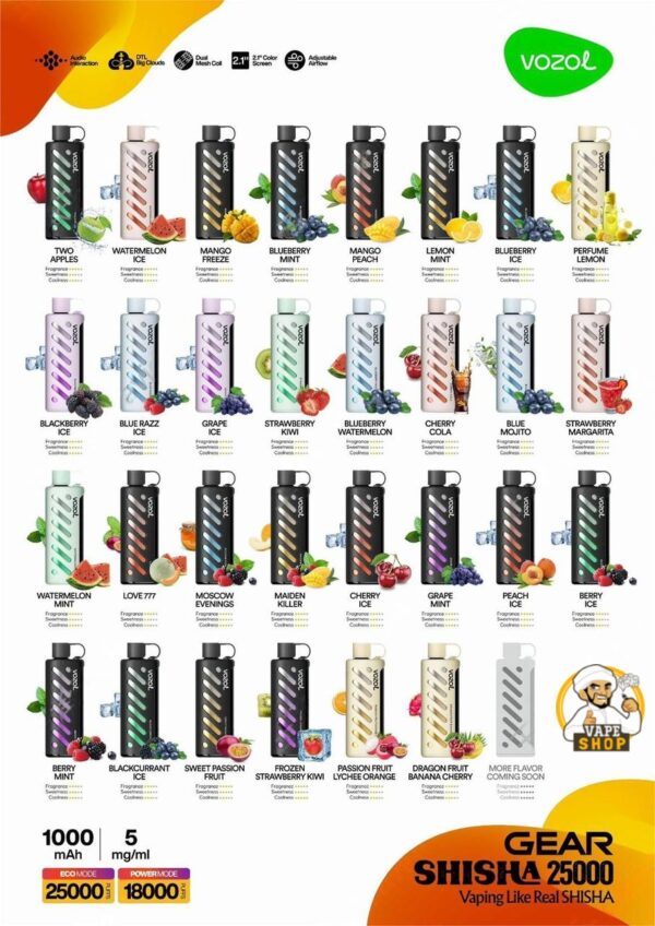 VOZOL Gear Shisha 25000 puffs Dual Mode 5MG Nicotine - Image 2