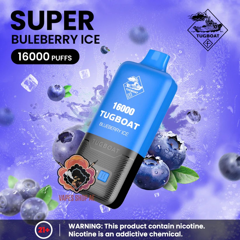 TUGBOAT Super 16000 Puffs 50MG Disposable Vape Price in Dubai Blueberry Ice TUGBOAT Super 16000 Puffs 50MG Disposable Vape Price in Dubai Blueberry Ice