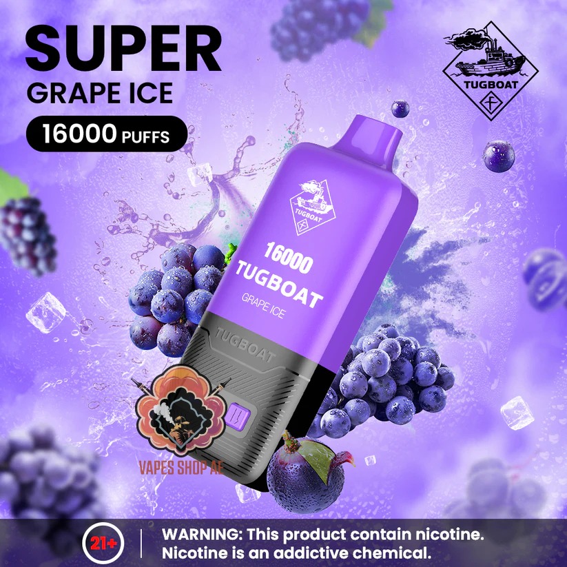 TUGBOAT Super 16000 Puffs 50MG Disposable Vape Price in Dubai Grape Ice TUGBOAT Super 16000 Puffs 50MG Disposable Vape Price in Dubai Grape Ice