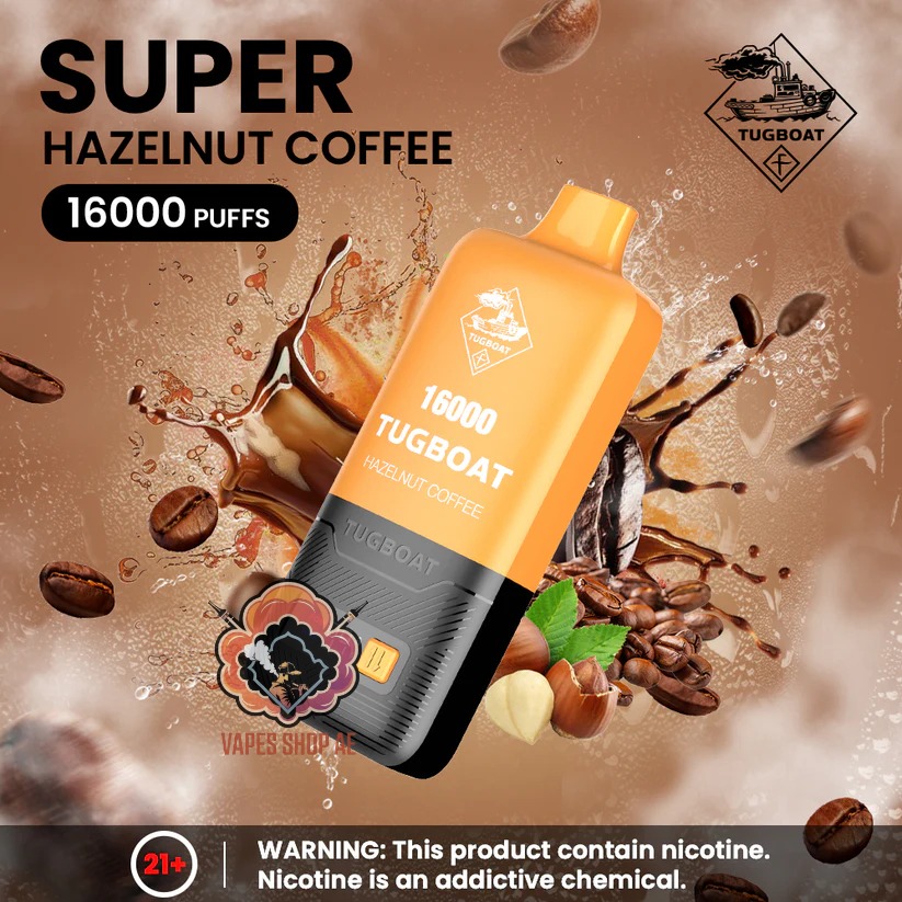 TUGBOAT Super 16000 Puffs 50MG Disposable Vape Price in Dubai Hazelnut Coffee TUGBOAT Super 16000 Puffs 50MG Disposable Vape Price in Dubai Hazelnut Coffee