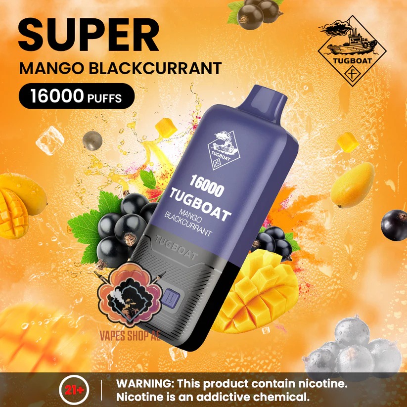 TUGBOAT Super 16000 Puffs 50MG Disposable Vape Price in Dubai Mango Blackcurrant TUGBOAT Super 16000 Puffs 50MG Disposable Vape Price in Dubai Mango Blackcurrant