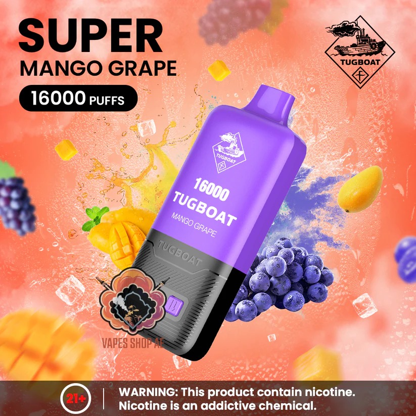 TUGBOAT Super 16000 Puffs 50MG Disposable Vape Price in Dubai Mango Grape TUGBOAT Super 16000 Puffs 50MG Disposable Vape Price in Dubai Mango Grape