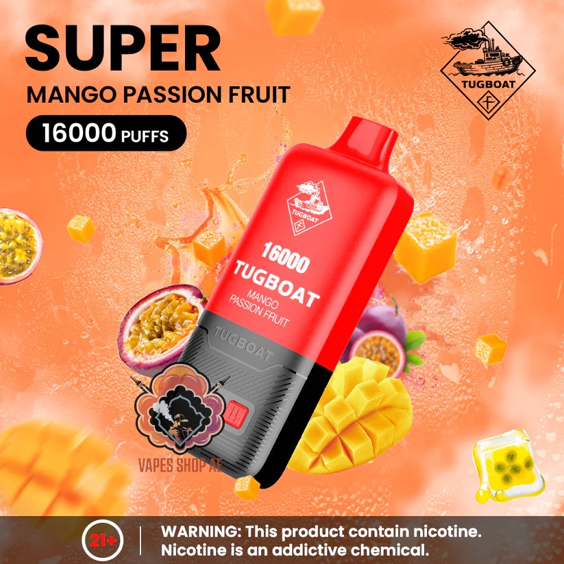 TUGBOAT Super 16000 Puffs 50MG Disposable Vape Price in Dubai Mango Passion Fruit TUGBOAT Super 16000 Puffs 50MG Disposable Vape Price in Dubai Mango Passion Fruit