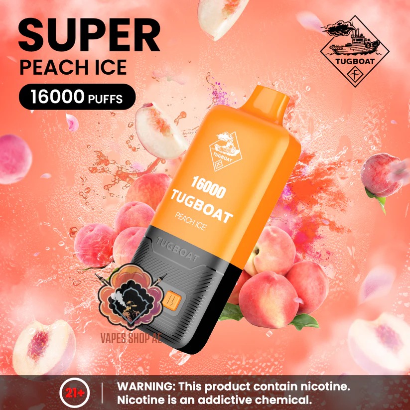 TUGBOAT Super 16000 Puffs 50MG Disposable Vape Price in Dubai Peach Ice TUGBOAT Super 16000 Puffs 50MG Disposable Vape Price in Dubai Peach Ice
