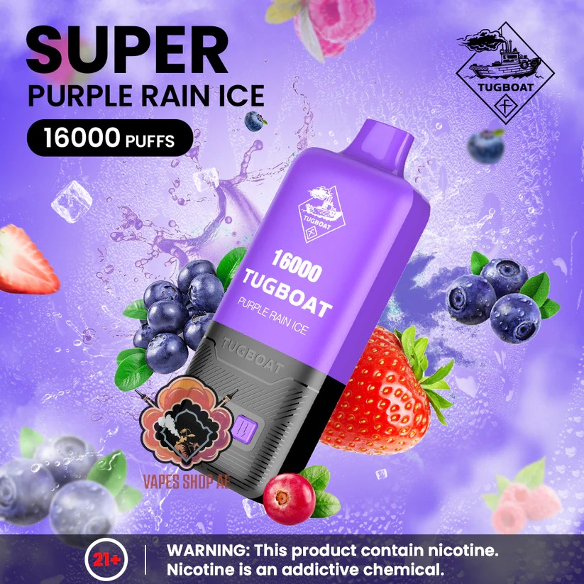 TUGBOAT Super 16000 Puffs 50MG Disposable Vape Price in Dubai Purple Rain Ice TUGBOAT Super 16000 Puffs 50MG Disposable Vape Price in Dubai Purple Rain Ice