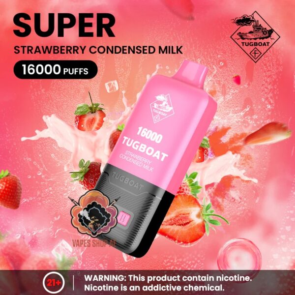 TUGBOAT Super 16000 Puffs 50MG Disposable Vape Price in Dubai Strawberry Condensed Milk