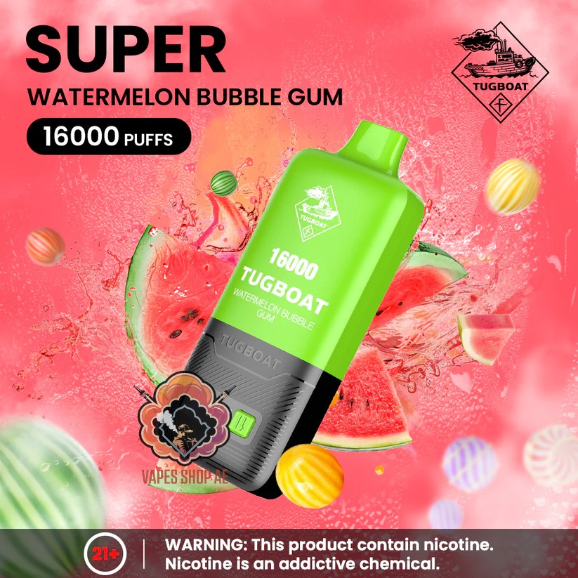 TUGBOAT Super 16000 Puffs 50MG Disposable Vape Price in Dubai Watermelon Bubblegum TUGBOAT Super 16000 Puffs 50MG Disposable Vape Price in Dubai Watermelon Bubblegum