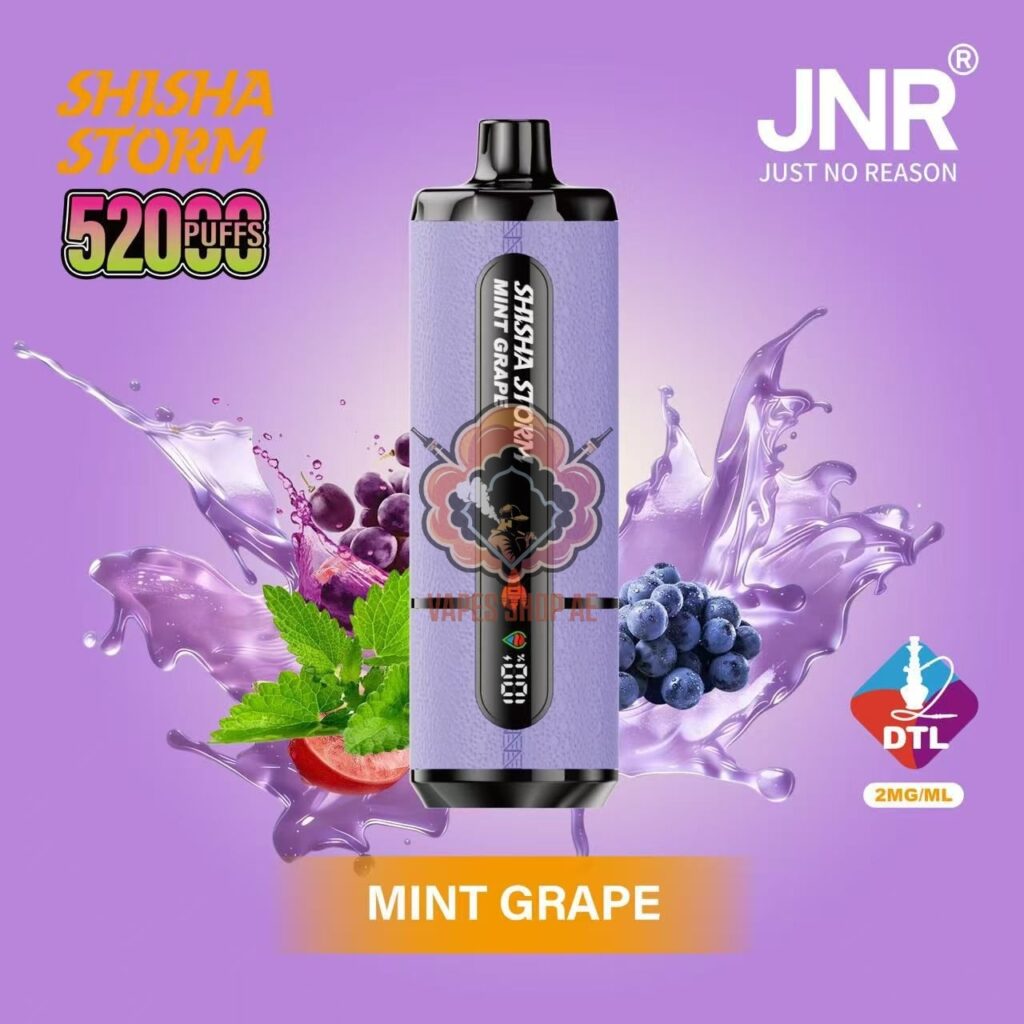 jnr shisha storm 52000 puffs disposable vape 2 dtl in the uae mint grape 1