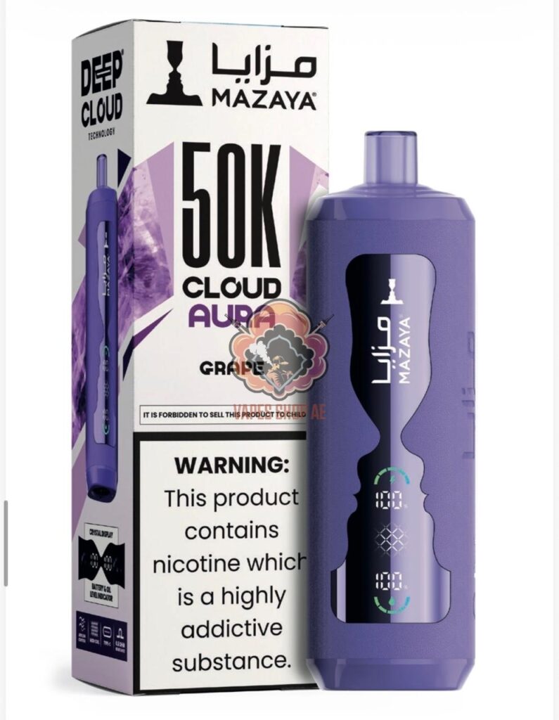 mazaya cloud aura 50000 puffs disposable vape 6mg in the uae grape