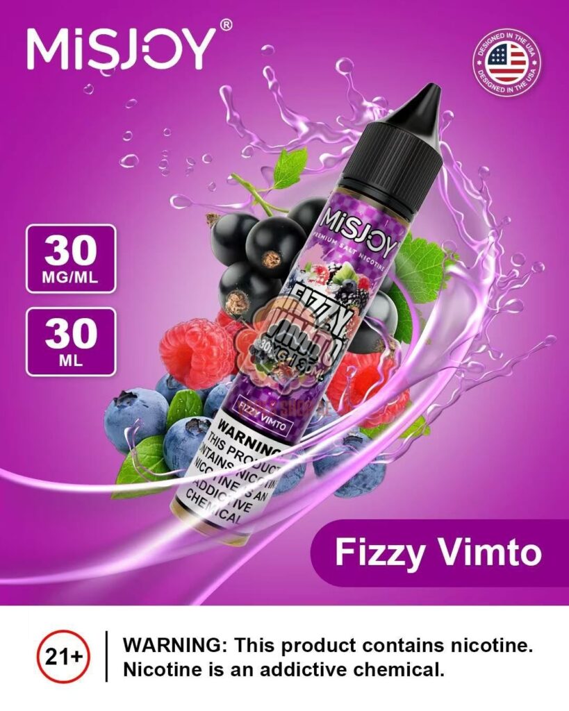 misjoy premium salt nicotine 30mg 30mg liquid usa brand fizzy vimto