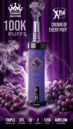 sultan xtra shisha dtl 100k puffs 2mg nicotine triple mesh vape grape