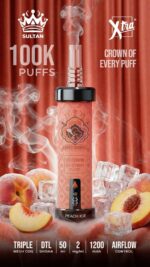 sultan xtra shisha dtl 100k puffs 2mg nicotine triple mesh vape peach ice